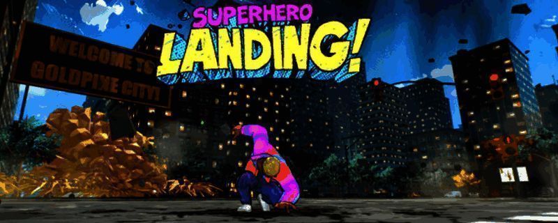 《超级英雄模拟器》游戏封面，展示主角在城市上空飞行的英姿