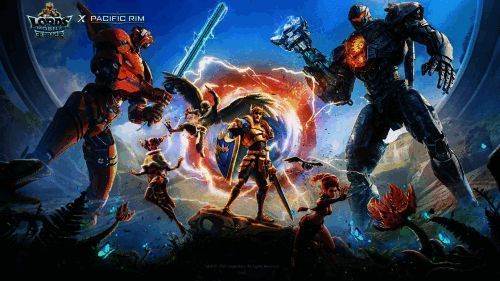 《王国纪元》与《环太平洋》联动宣传图,机甲战士与王国领主并肩作战