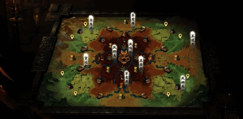 纸上谈兵玩法沙盘界面,呈现出战略部署与地图布局