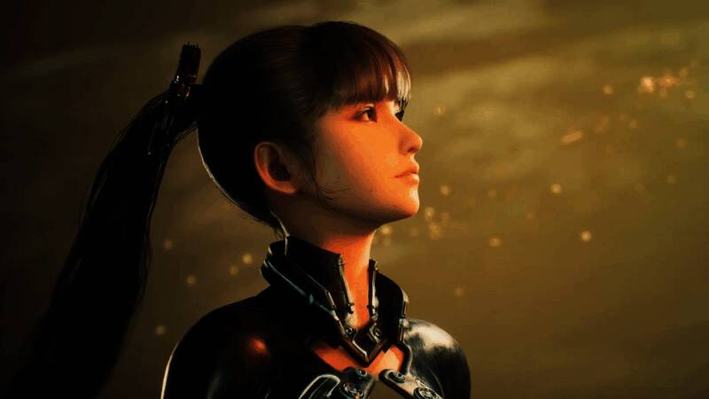 游戏场景截图:伊芙与两位幸存者并肩作战,背景是废墟城市与天空中的异形生物