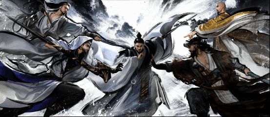 玩家在武学界面选择不同技能进行搭配，界面中央为角色战斗预览