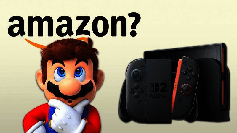 三款任天堂Switch2新作封面并列展示，背景为亚马逊平台页面设计风格
