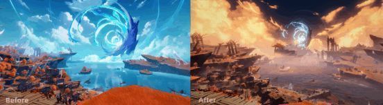 优化前地图场景对比,展示原始与调整后画质差异