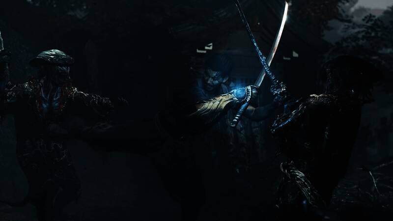 游戏设定中宫本武藏手持长刀，神情坚毅，背景为古战场