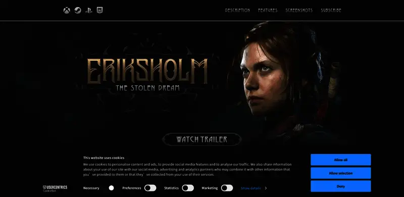 《埃里克斯霍姆:被偷走的梦》官方网站截图,界面简洁清晰,信息丰富