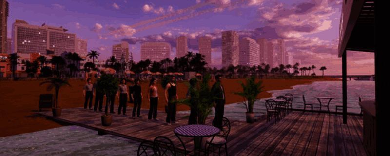 海滩酒吧模拟器游戏宣传图,展示热带海滩酒吧场景,色彩明亮