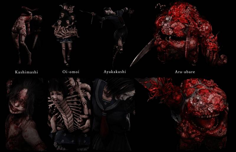Ayakakashi设定图,稻草人般的学童形象,眼神空洞诡异