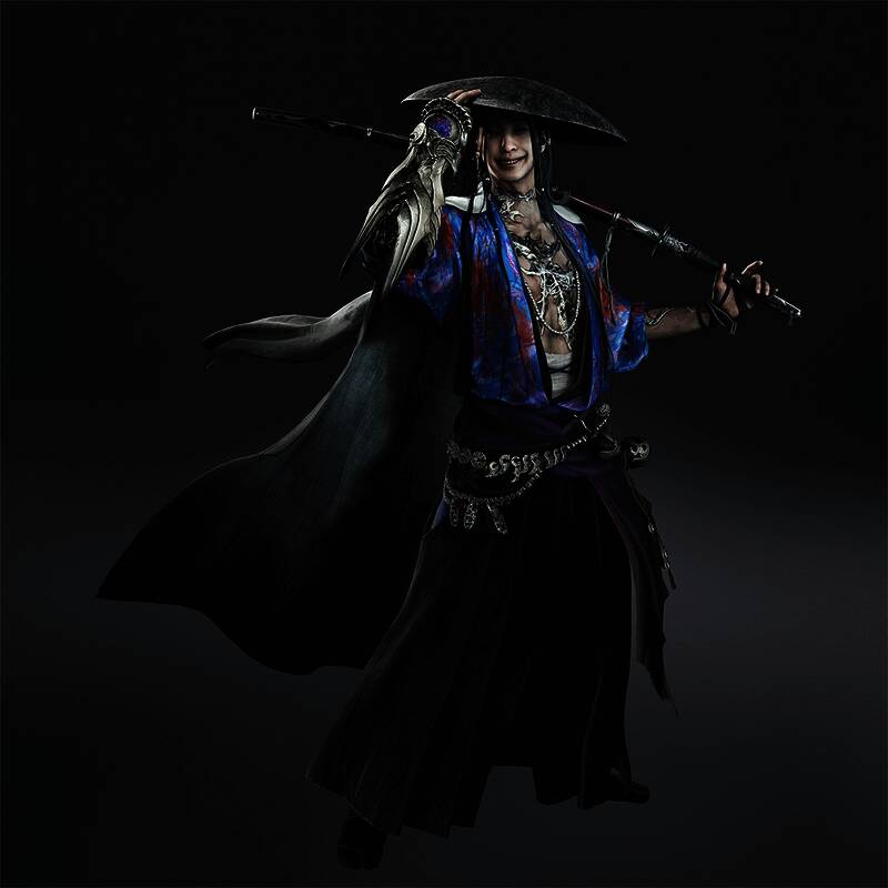 佐佐木岩流角色立绘，手持长刀，眼神凌厉，身披传统武士装束