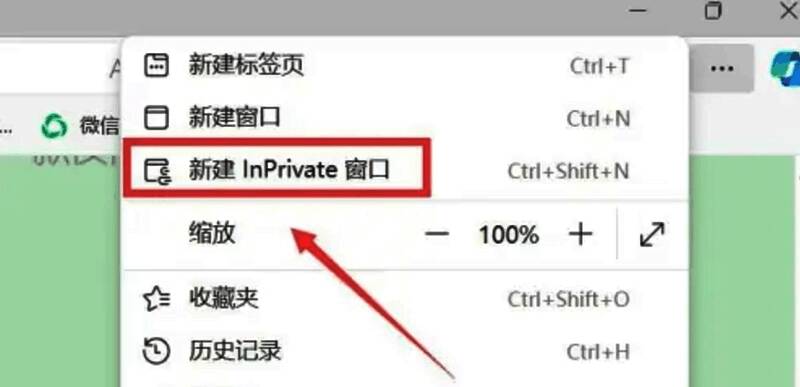 选择新建InPrivate窗口的界面