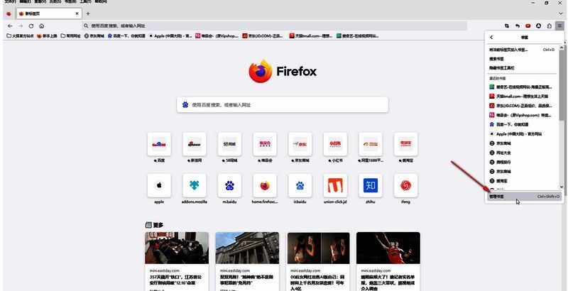 点击管理书签选项的界面图