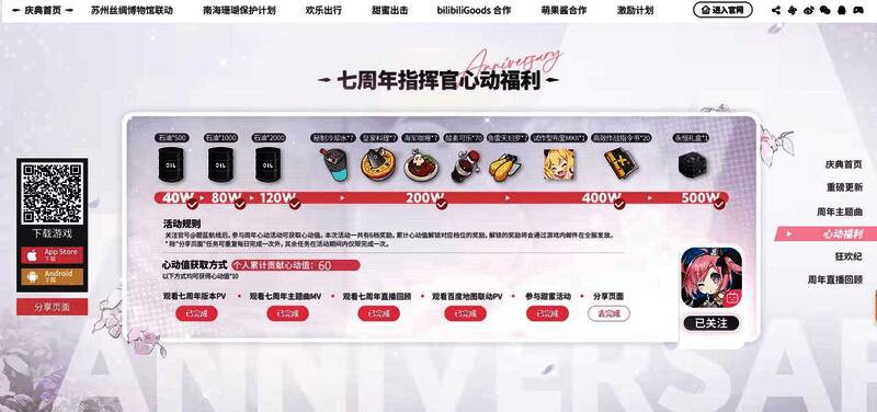 《碧蓝航线》七周年福利活动画面