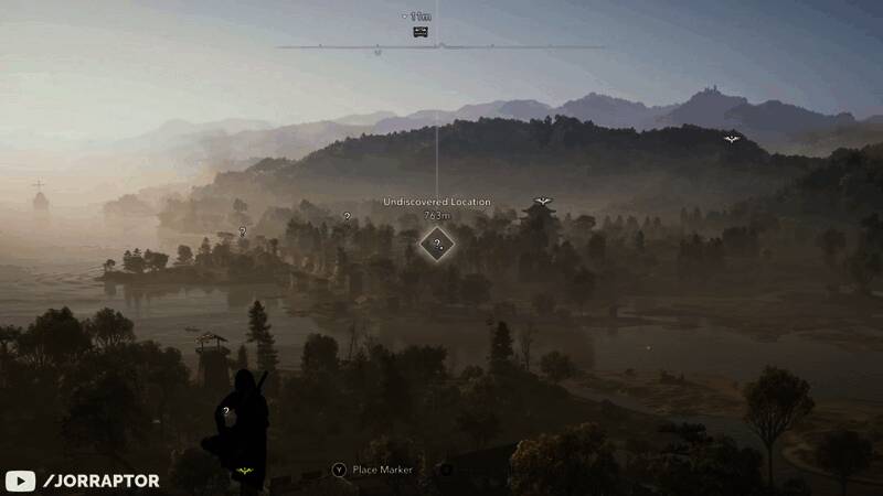 女主爬上最高塔楼一窥众山小且浮现图标任务的画面