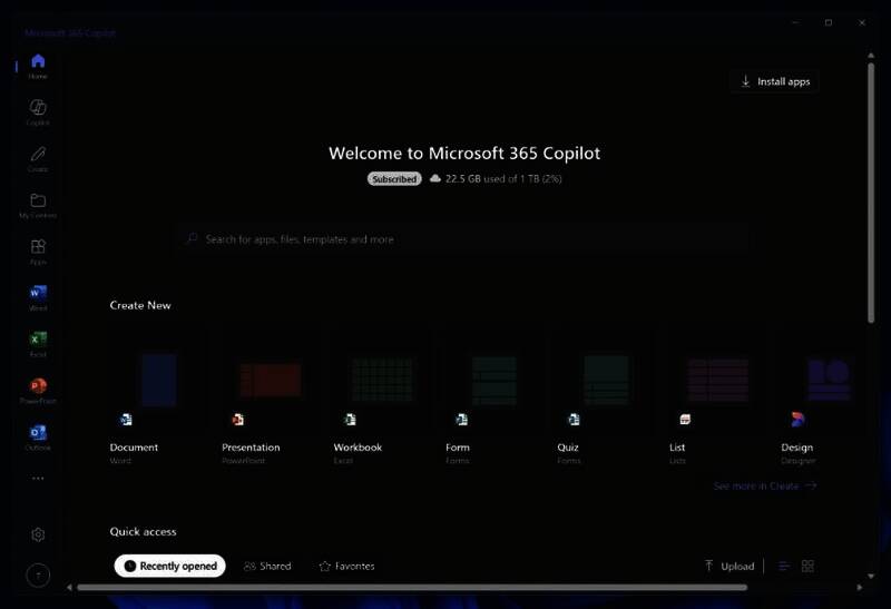 Microsoft 365 Copilot主页界面图片