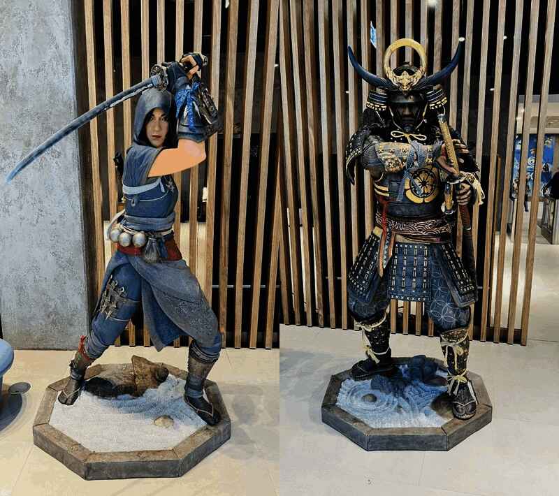 《刺客信条：影》奈绪江和弥助雕像