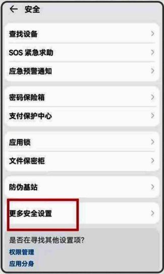 荣耀手机点击更多安全设置界面