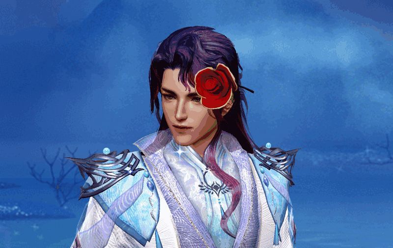 口衔玫瑰和鲜花别耳的少侠对比画面