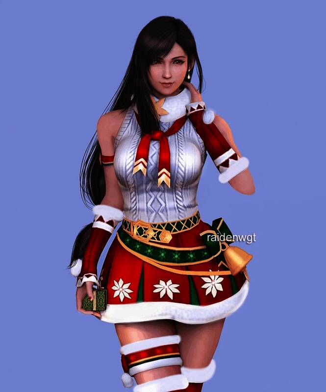 《最终幻想7》蒂法3D新年贺图,蒂法穿圣诞装