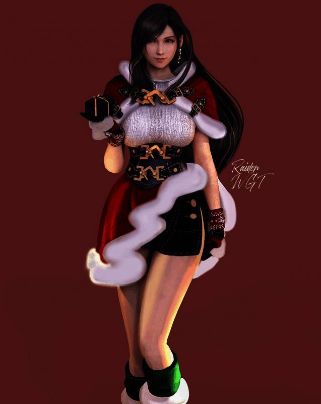 《最终幻想7》蒂法3D新年贺图,蒂法穿圣诞装展现好身材