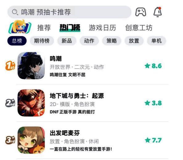 《鸣潮》TapTap榜单情况