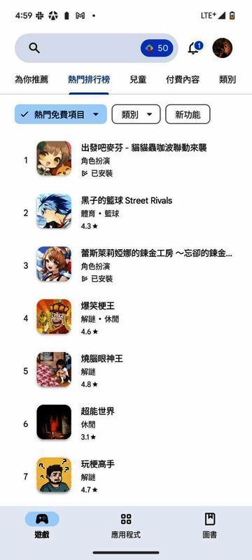 《出发吧麦芬》在Google Play上的排名画面