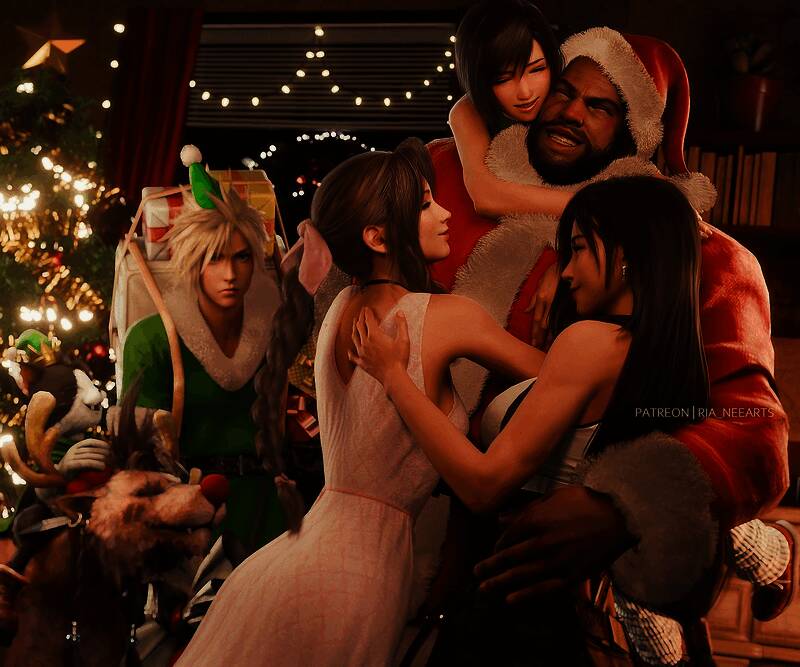 《最终幻想7》蒂法和爱丽丝3D圣诞图