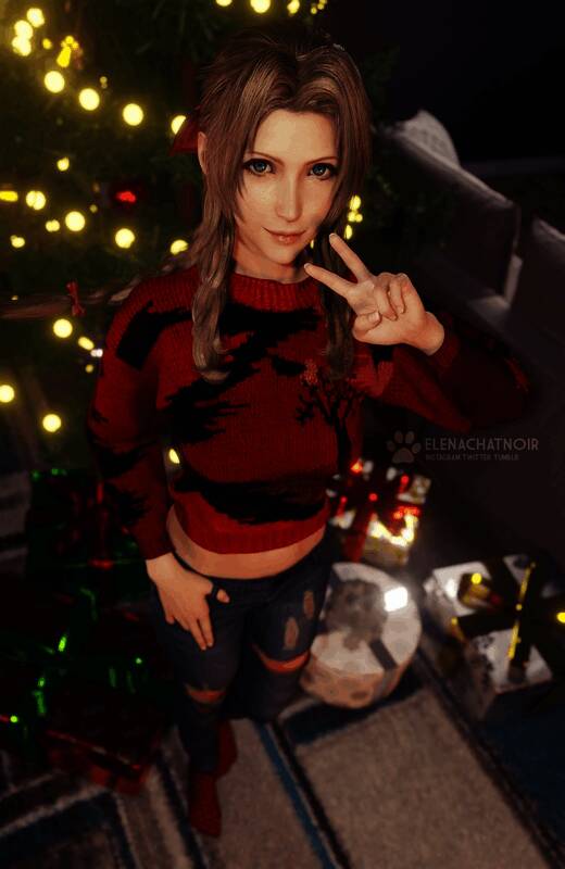 《最终幻想7》蒂法和爱丽丝3D圣诞图