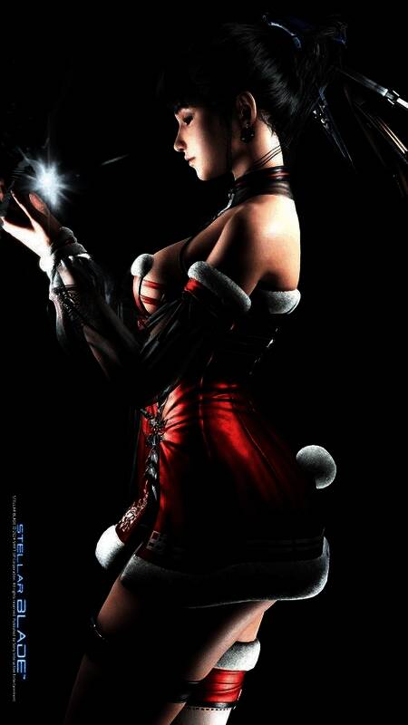 《星刃》照相模式中蕾丝衣与圣诞服装搭配的女角色截图