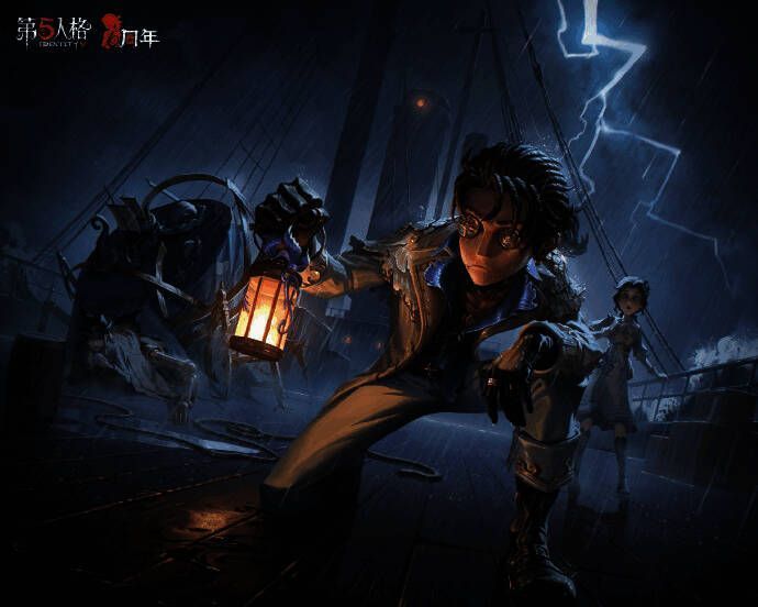 《第五人格》周年庆主题时装海报,佣兵、医生和蜘蛛形象