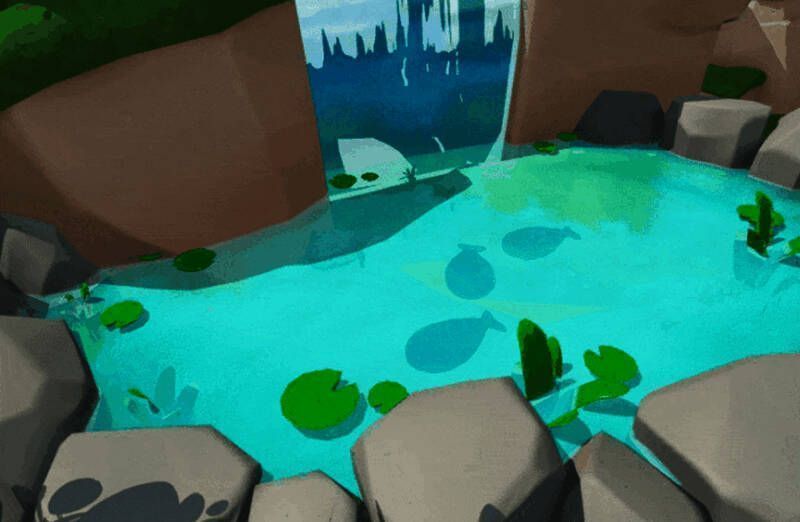 蛋仔在瀑布边钓鱼图