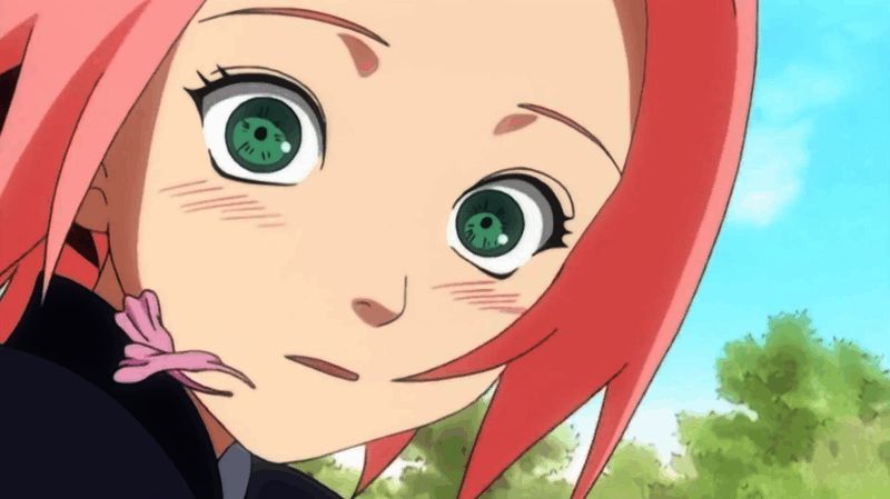 山中井野送给春野樱红色缎带的画面