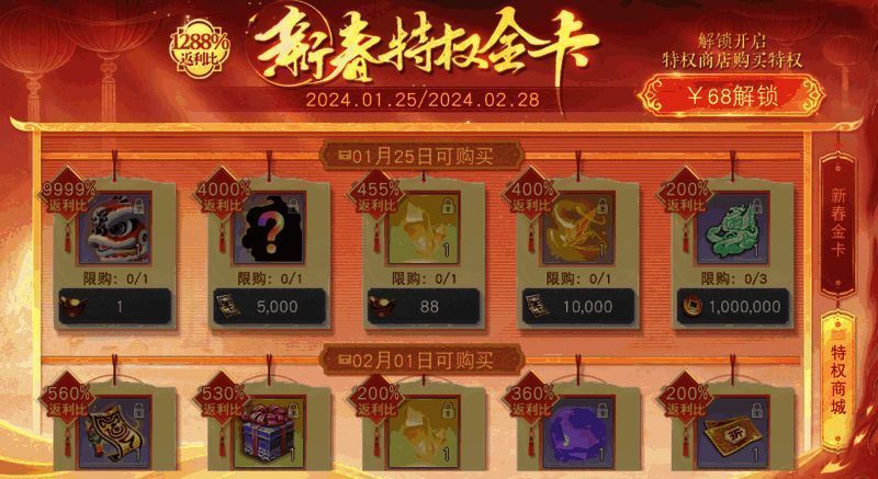 新春特权商城商品展示画面（开发中）