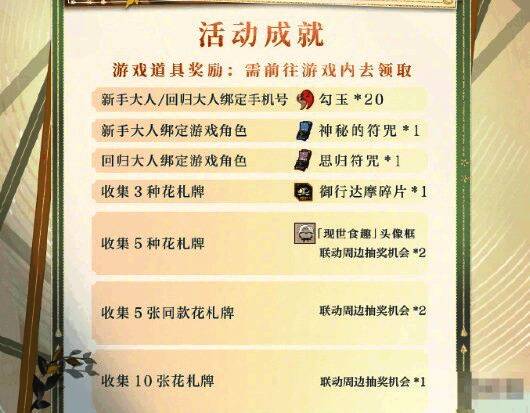 花札牌收集奖励界面