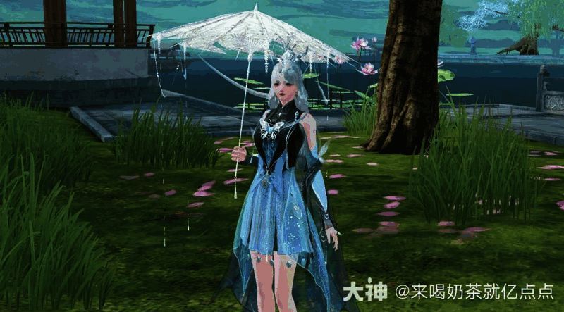 身着【幽兰黛雅】的少女手持【玉骨沉】立于湖畔