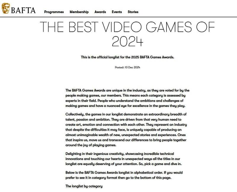 BAFTA 2025游戏奖项相关图片2