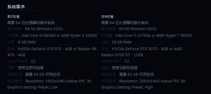 《Split Fiction》配置需求说明图