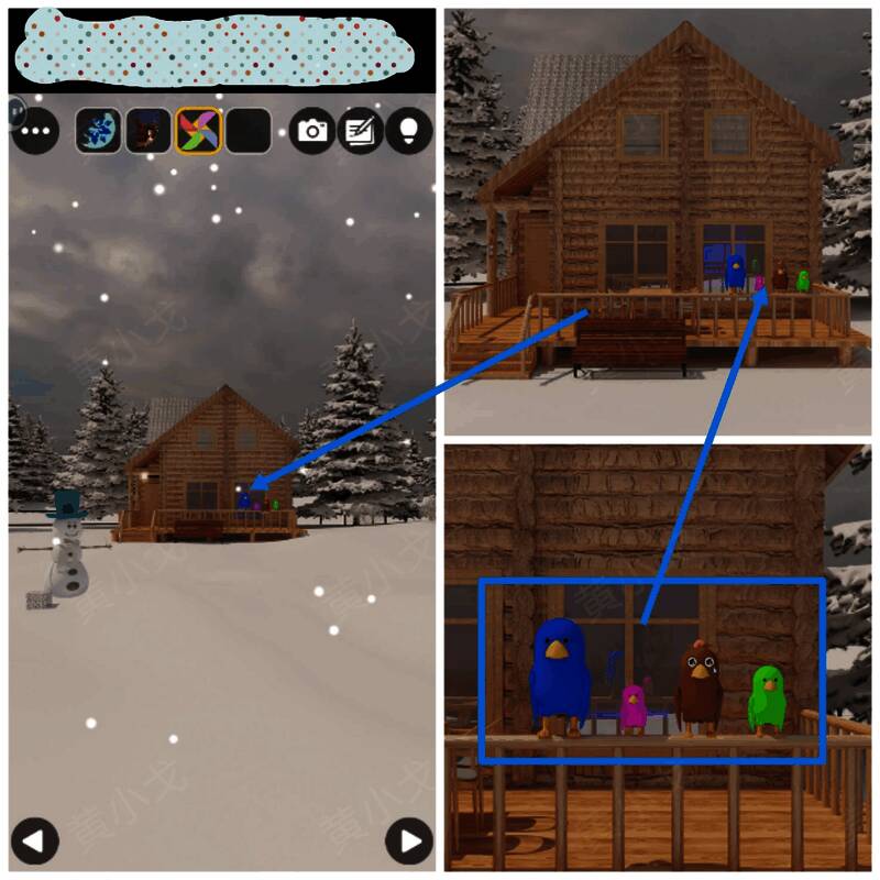 木屋外鸟的画面