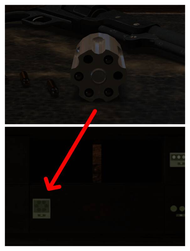 治安官桌上左轮弹匣及柜子抽屉图