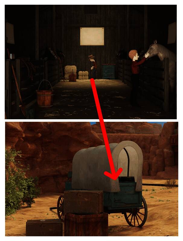 马棚内黑马及马车上左侧箱子图