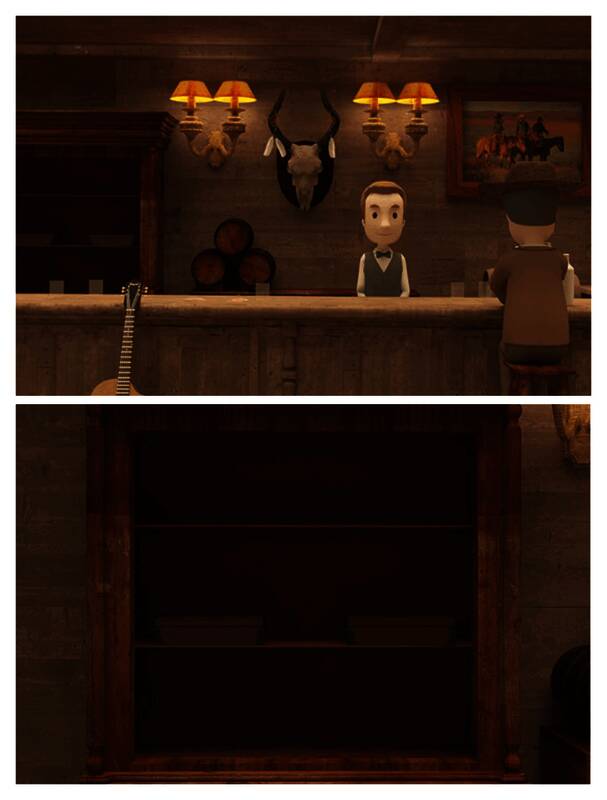 酒馆吧台旁柜子及徽章盒子图