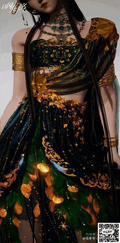 黄绿色系染色呈现傣族孔雀风格服饰效果图