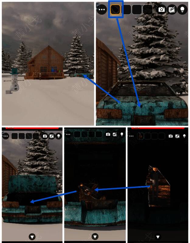 用钥匙打开汽车后备箱获得照片碎片画面
