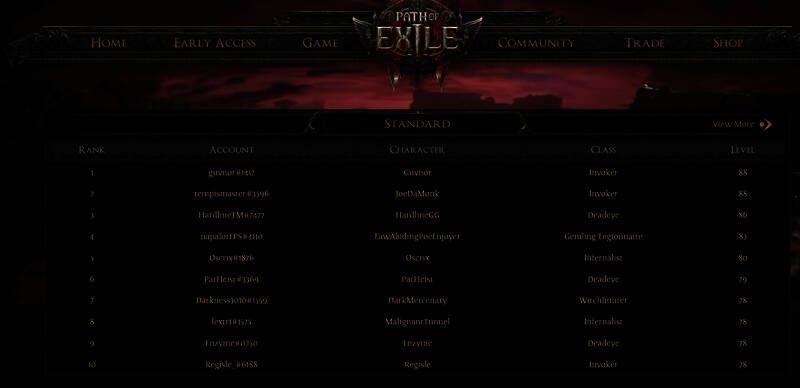 《流放之路2》天梯榜相关画面