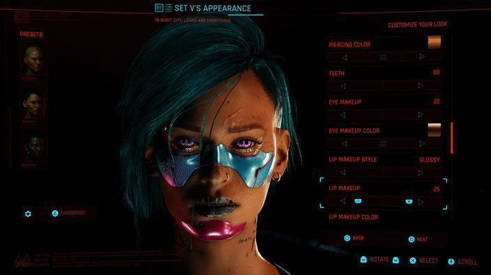 《赛博朋克 2077》人物自定义选项展示