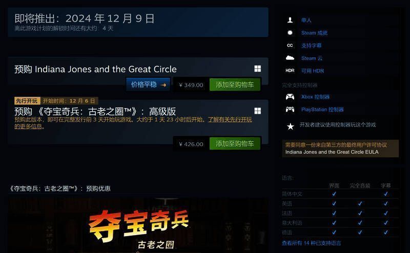 《夺宝奇兵:古老之圈》Steam国区价格展示图