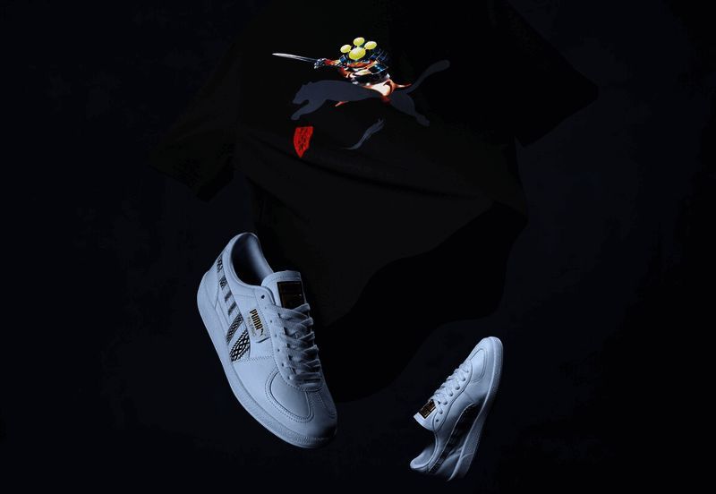 怪物猎人20周年联名彪马鞋与T恤宣传图