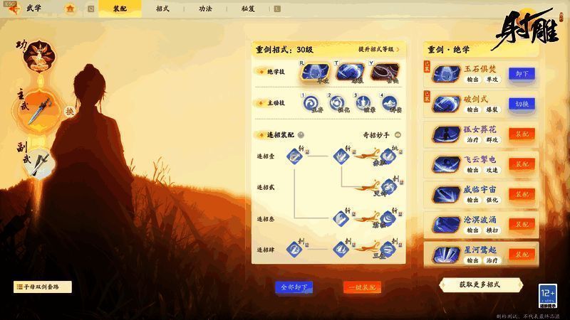 《射雕》自由武学展示图