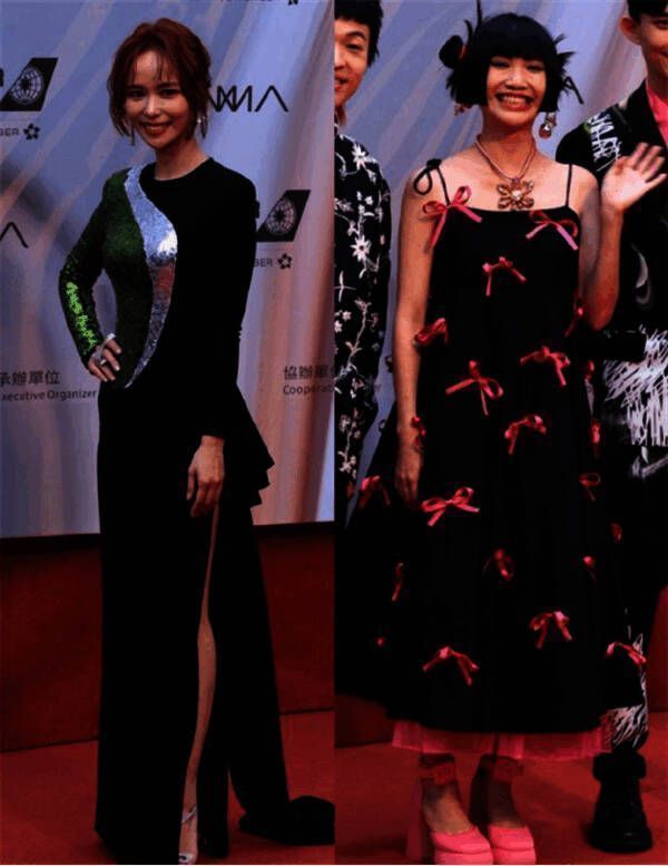 图2.jpg 金曲奖红毯上穿高叉腰黑色礼裙的明星造型