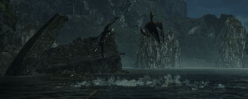 《怪物猎人：荒野》绯红森林17区大湖畔钓鱼场景