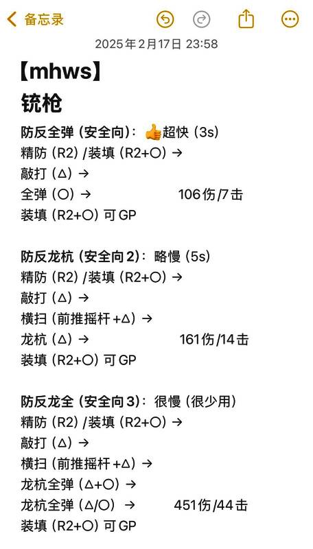 铳枪短循环连招对应图片