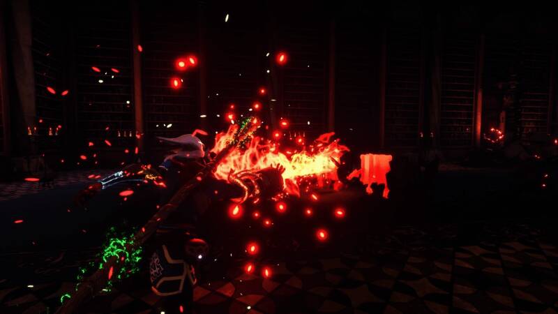 Boss战特写画面，主角与巨大机械兽激烈交锋，特效炫目